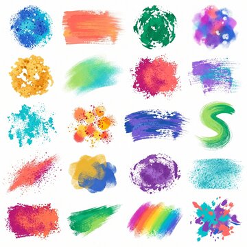 Vibrant watercolor brush stroke textures for creative graphic design projects and digital art backgrounds