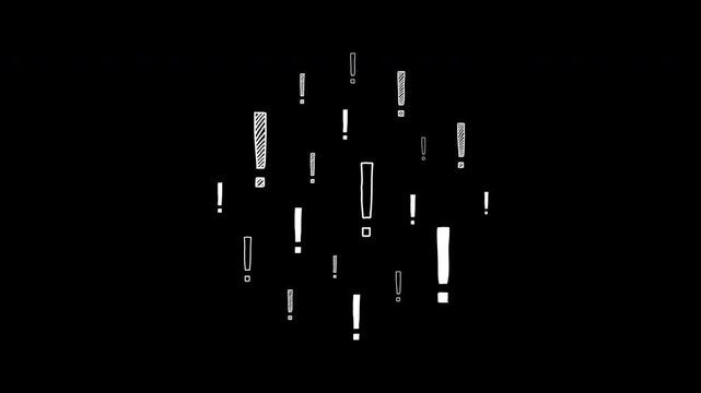 手描きの感嘆符を表すエクスクラメーションマークが円形に現れる落書きアニメーション