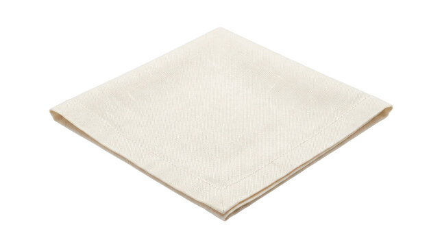 Cloth napkin &mdash; Photorealistic cloth napkin, neatly folded square linen napkin with fine woven texture and clean hemmed edges, elegant table textile; front three-quarter view, razor-sharp fabric