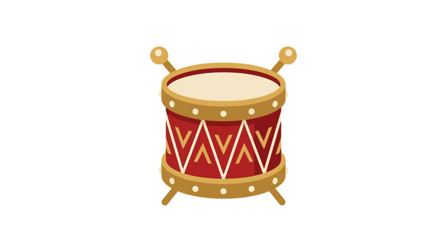Playful cartoon red snare drum with yellow accents and drumsticks, colorful percussion illustration for music lovers.
