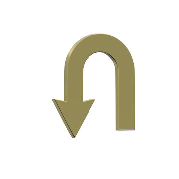 U-turn arrow 3D gold icon showing reverse direction and a change of plans
