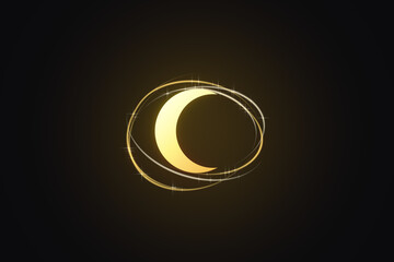 Golden light streaks around crescent on black Ramadan background © StockVision Pro