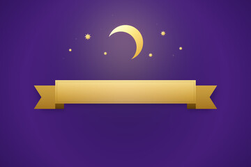 Blank gold ribbon banner with crescent purple Ramadan background © StockVision Pro