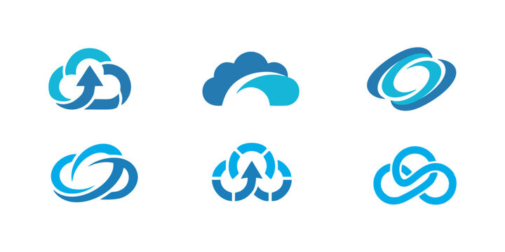 Vector Set of Modern Cloud Computing Logos for Data Storage Networking and High Tech Digital Services