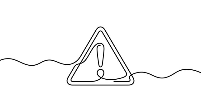 Single line art of a warning triangle sign with an exclamation mark a minimalist caution icon created with one