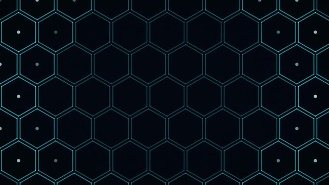 Futuristic hexagon mesh background, cyan neon technology network pattern, glowing digital geometric abstract animation