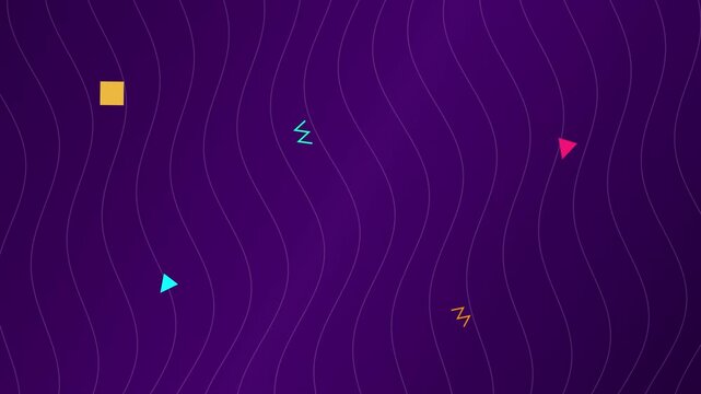 Abstract Motion Background Video Featuring Wavy Vertical Lines And Floating Geometric Shapes Including Squares And Triangles In A Vibrant Purple Color Theme Perfect For Modern Digital Branding Design