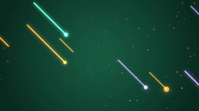 Abstract Motion Graphic Featuring Glowing Neon Particles With Trails And Lines Moving Across A Dark Teal Background Dynamic Energy Flow Animation For Digital Media Projects And Modern Video Background