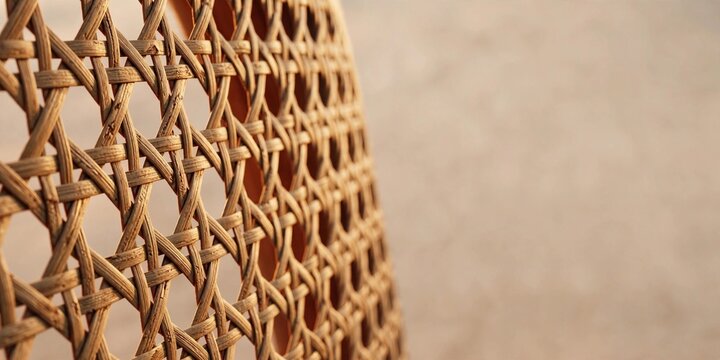 Natural Rattan Wicker Weave Texture with Intricate Handmade Cane Strands and Warm Beige Tones, Rustic Woven Furniture Material Background for Sustainable Interior Design and Artisan Craft Concepts