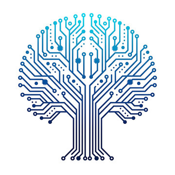 Digital tree circuit board logo isolated on transparent background