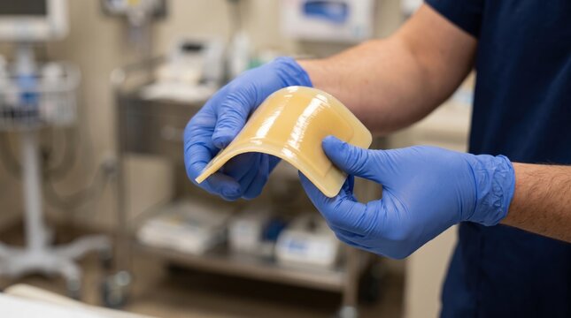 Medical Professional Demonstrating Flexibility of Hydrocolloid Dressing Sheet