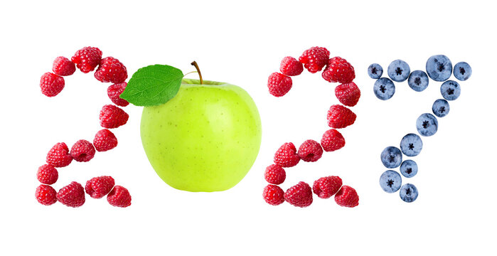 Fruits. New year 2027 made of fruits isolated on transparent background