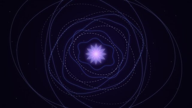 Glowing Abstract Geometric Lotus Flower Animation With Radiating Pulsing Blue Waveform Rings Floating In Dark Space Background Futuristic Digital Motion Graphics Loop For Technology And Sci-Fi Themes
