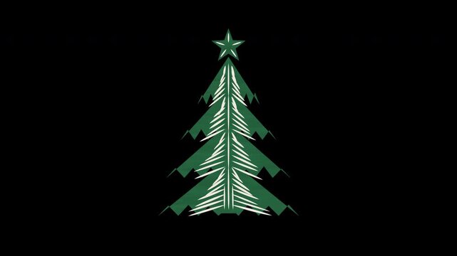 Christmas tree linocut print revealed by ink roller alpha channel 4K