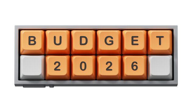 Budget 2026 symbol. Computer keyboard keys with words Budget 2026.Business and Budget 2026 concept. Copy space.Supports PNG files with transparent backgrounds.