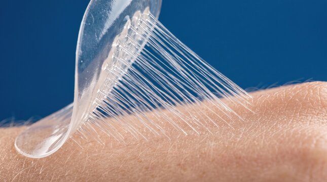 Peeling microdart acne patch microneedle hydrocolloid dressing from skin close up