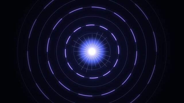 Neon blue circular HUD ring interface with glowing pulsing light center and digital scan lines on black background perfect for futuristic science fiction digital technology broadcast motion graphics v