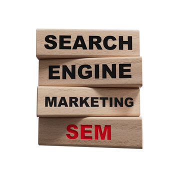 SEM symbol. Concept word SEM - search engine marketing on wood cubes and blocks on a Business and search engine marketing - SEM concept.Supports PNG files with transparent backgrounds.