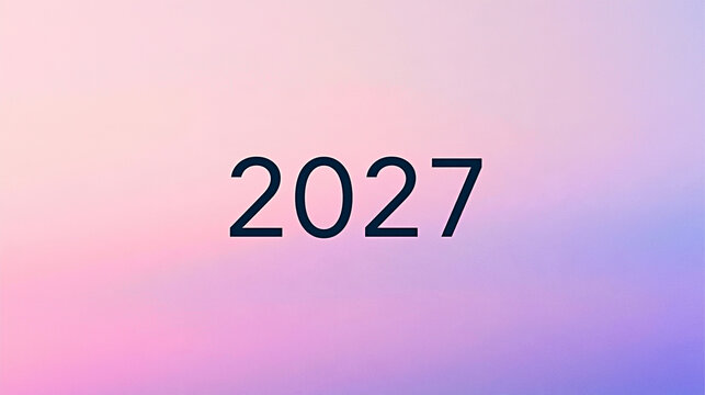 2027 numerals centered on a soft pink and blue gradient background with smooth color transitions and open surrounding space, minimalist digital graphic