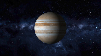 Jupiter planet with swirling clouds and stars in deep space galaxy cosmos © Surjomukhi