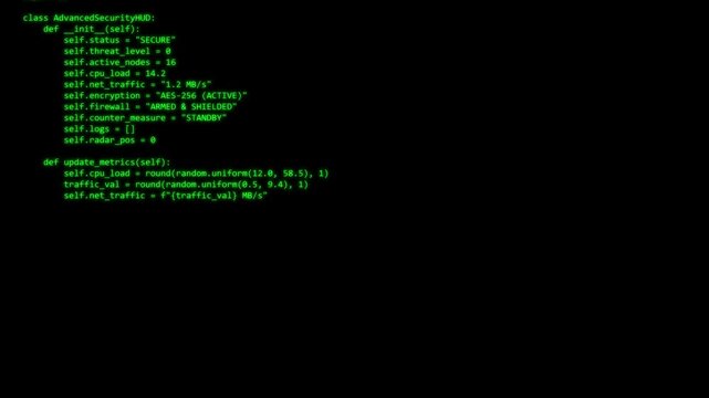 Transparent alpha channel overlay of programming code scrolling on screen. Advanced cyber security software development and secure data encryption technology motion graphics element