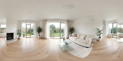 360 degree equirectangular panorama of a bright modern living room interior with daylight © David