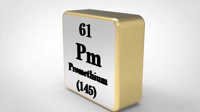 3D Rotating Promethium Pm Element From Periodic Table, 90 Degree Rotation, Scientific Chemistry Concept, 4K Clean Render