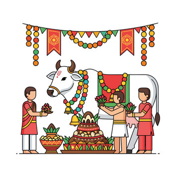 Colorful vector illustration for Govardhan Puja festival celebration