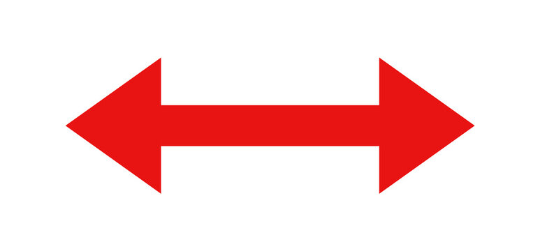 Red double arrow horizontal icon. Bidirectional two way pointer symbol on transparent background. Navigation PNG graphic