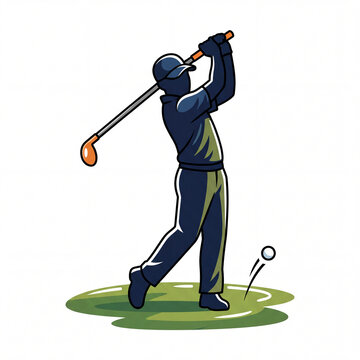 Minimalist Illustration of a Golfer Swinging a Club on White