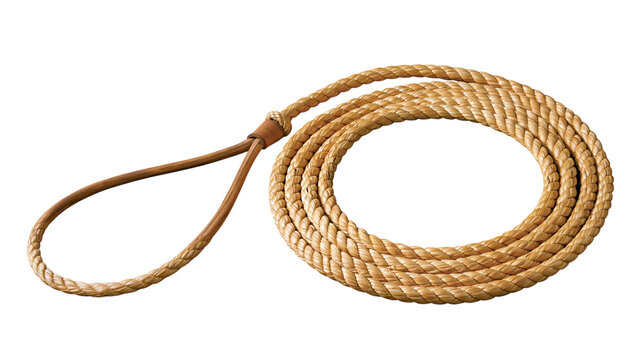 Brown twisted rope lasso isolated on transparent background PNG cutout