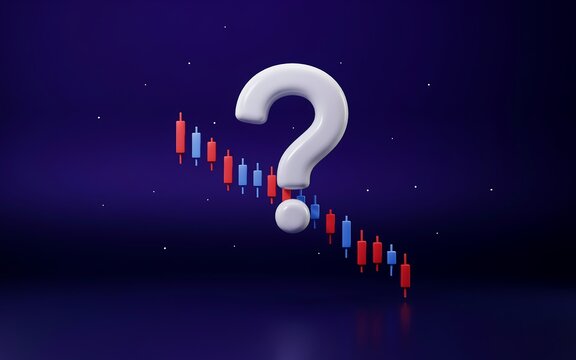 White question mark symbol floating above a declining financial