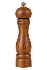 Classic wooden pepper mill with a metallic top knob isolated on a clean white background studio © Sapphire