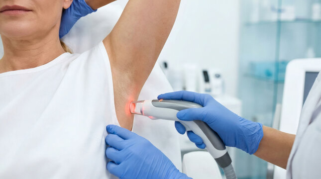 Professional laser hair removal treatment on underarm area performed
