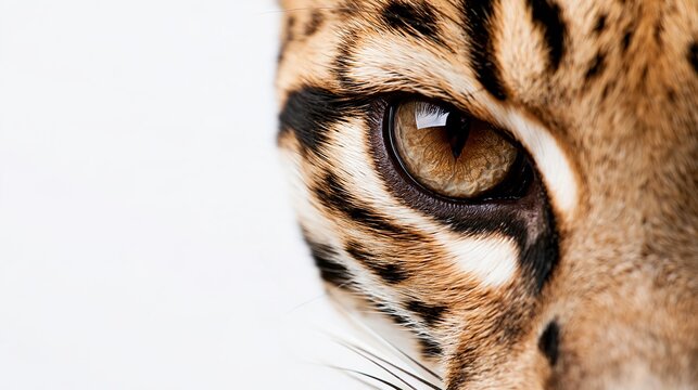 Close up view of a wild ocelot eye with golden iris