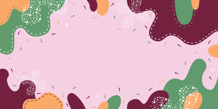 Modern abstract vector background with fluid organic shapes, speckles, and Memphis style elements. Vibrant color palette with pink, green, and orange. Perfect for banners, social media, and backdrops.