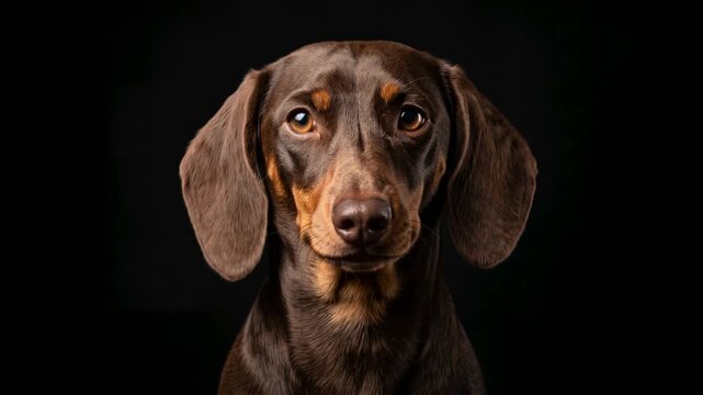 dachshund dog close up isolated on black background video
