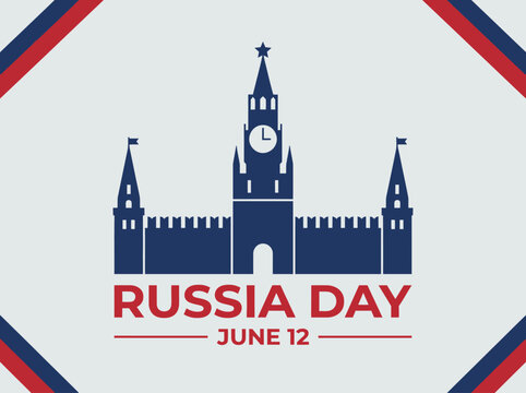 Russia Day June 12 Vector Illustration with Moscow Kremlin Silhouette, National Holiday Celebration Banner in Red, Blue, and White Colors