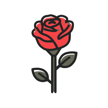 Red Rose Flower Icon Isolated on Transparent Background