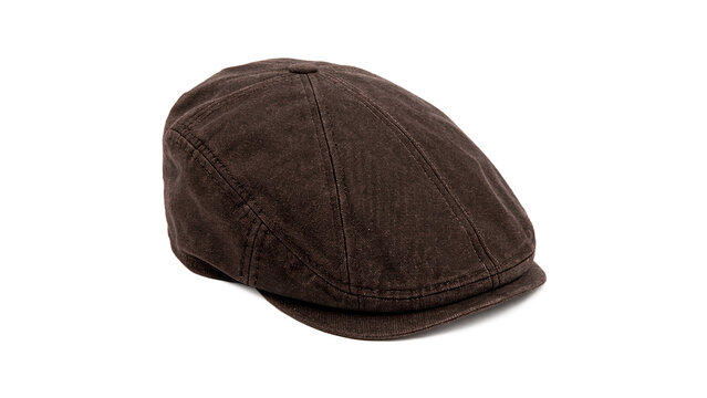 Classic elegant dark brown wool flat cap hat traditional fashion apparel isolated on transparent background