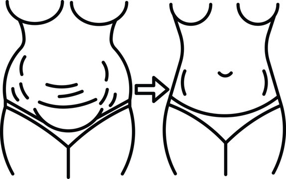 Before and after female belly fat reduction line icon