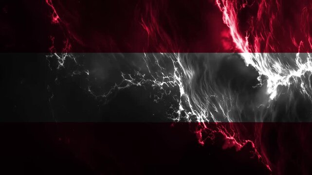 Abstract background with the flag of austria, featuring a dynamic liquid texture with glowing red and white light reflections and dark shadows