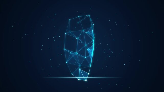 Digital face recognition scan with biometric data points and glowing network mesh authentication digital security