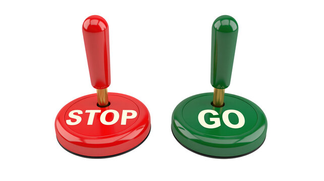 Red stop and green go buttons isolated on transparent background PNG cutout