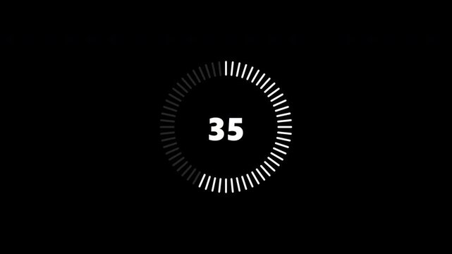 Circular countdown timer with digital numbers and radial progress dial overlay
