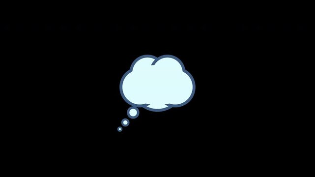 Comic style thought bubbles appearing and disappearing on transparent background