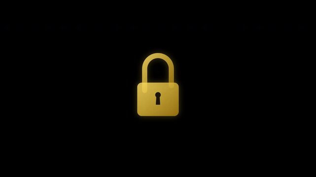 Glowing golden padlock icons locking and unlocking on transparent background