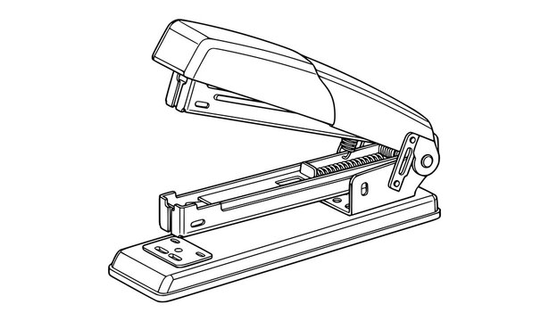 Open Stapler Technical Outline Illustration Showing Internal Mechanism for Office Equipment Manuals and Educational Stationery Graphics