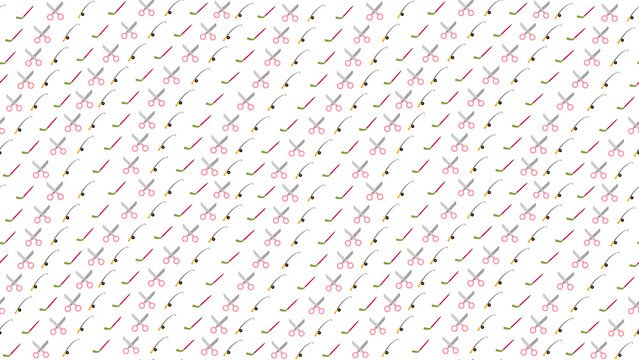 Seamless pattern of scissors and golf tees