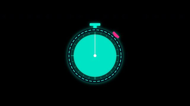 Glowing neon stopwatch counting down with a circle timer on transparent background
